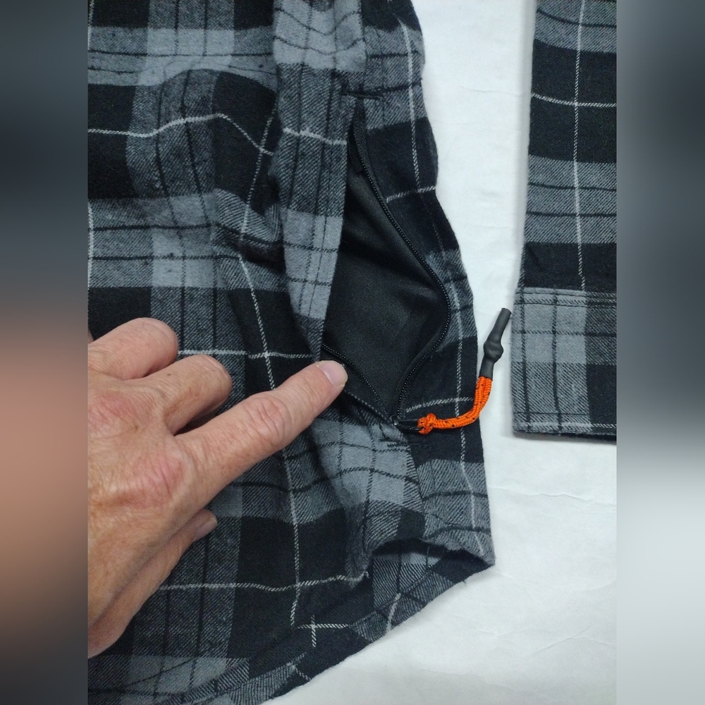 Men's Charcoal Aventyr Plaid Elbow Flannel Shirt Men's Xl Deep Zipper Side Pocke - Picture 5 of 9